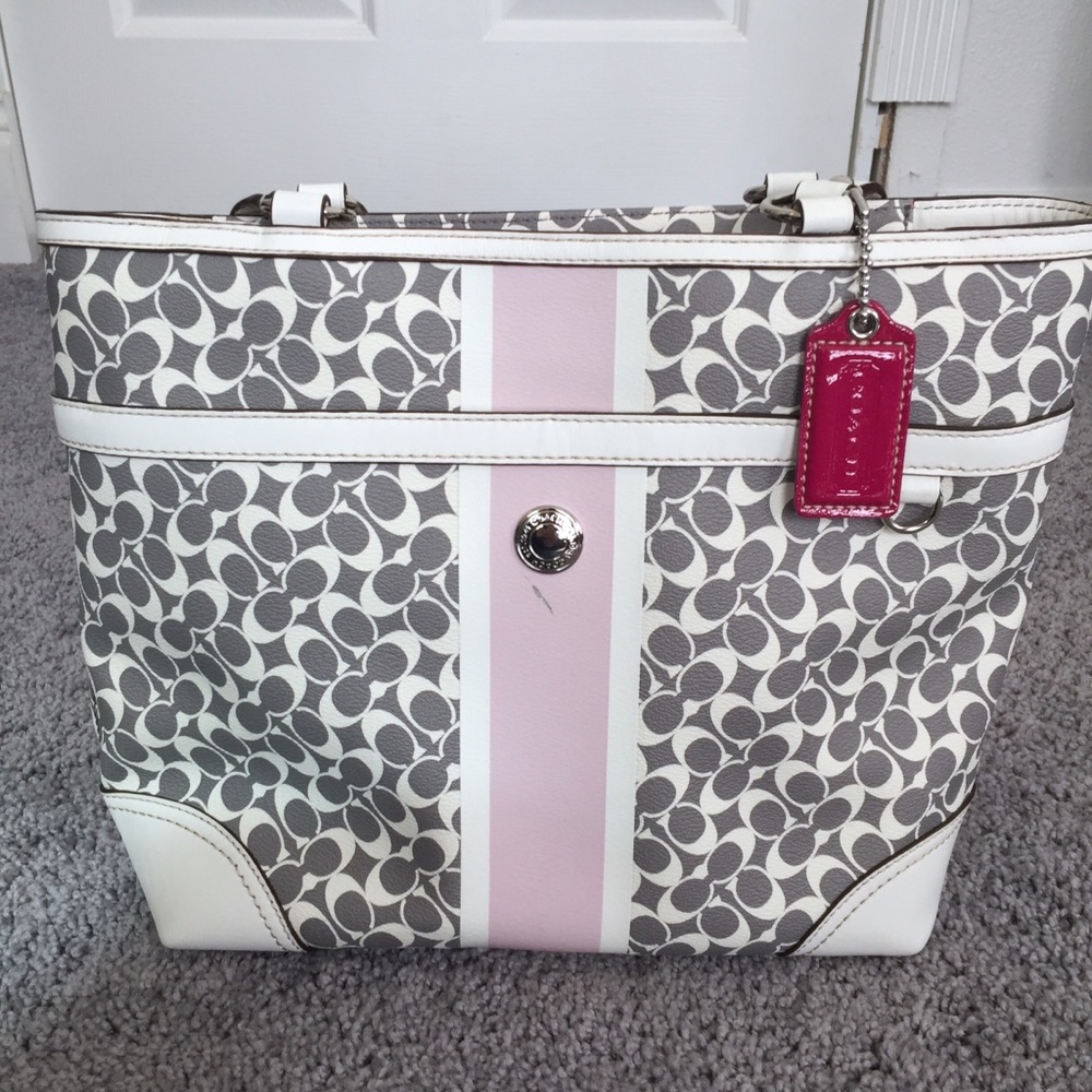 Medium Coach Tote Bag Purse Pink, Gray, & White